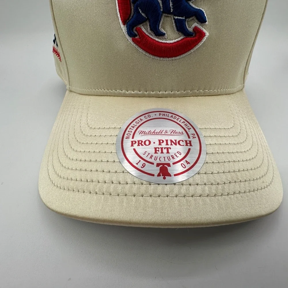 Chicago Cubs Satin Snapback Hat Mitchell & Ness Pro Pinch Cream World Series NEW
